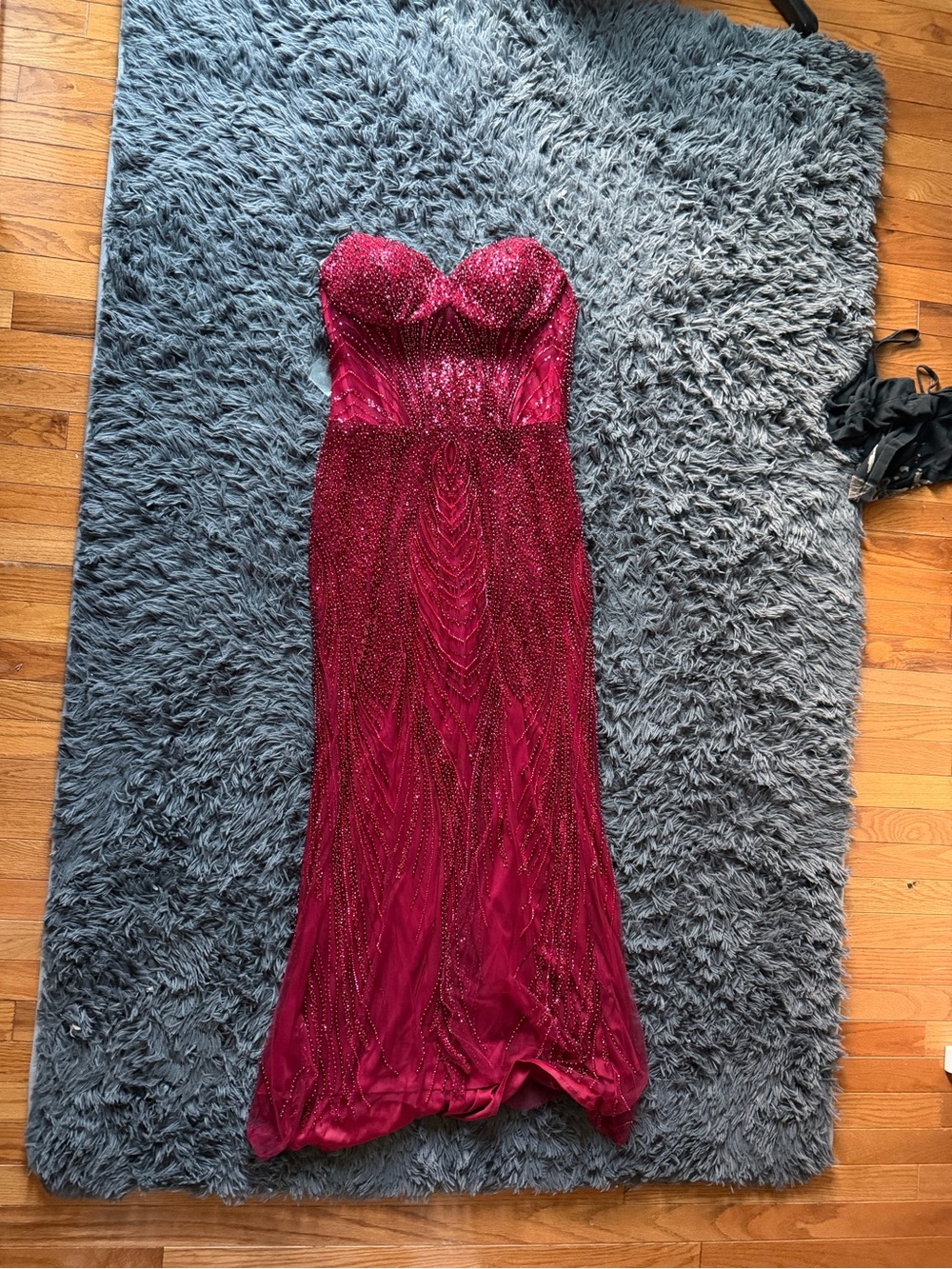 Azazie Strapless Beaded Gown in Deep Fuchsia